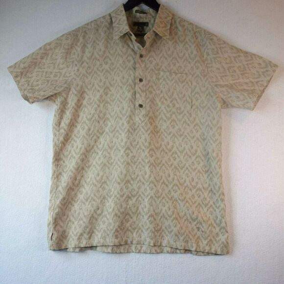 NEW Eddie Bauer Khaki Print Baja Short Sleeve Shirt Relaxed Fit Men's Medium - Picture 1 of 8
